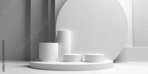 White product background stand or podium pedestal on advertising display with blank backdrops. 3D rendering