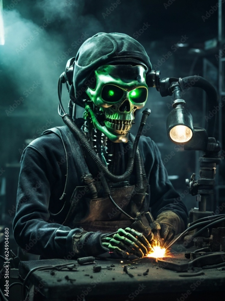 smiling skeleton with the helmet smiling skeleton with the helmet