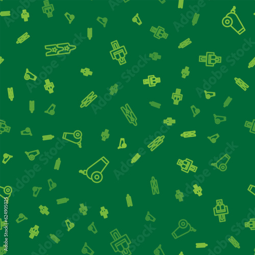 Set line Circus ticket, Cannon and Attraction carousel on seamless pattern. Vector