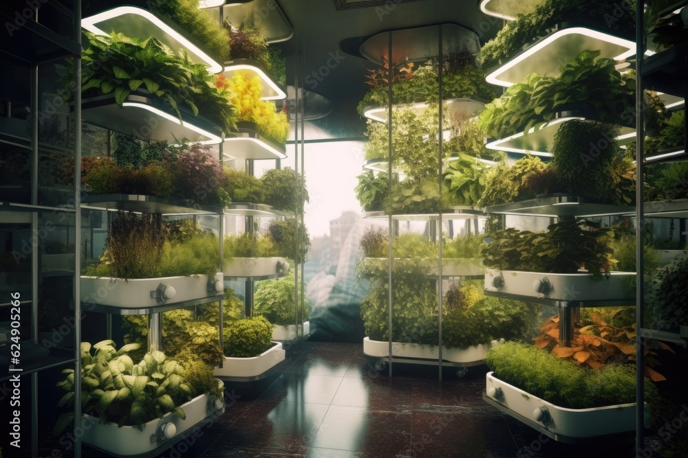 futuristic indoor vertical farming setup, created with generative ai