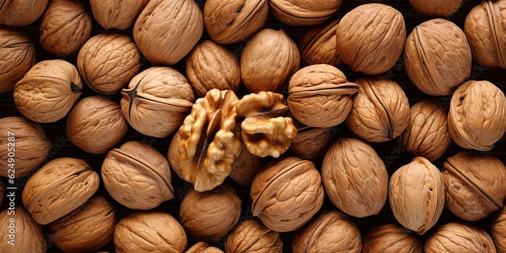 AI Generated. AI Generative. Healthy food nutrition nut walnut half open and in shell. Can be used for healthy lifestyle motivation inspiration. Graphic Art AI Generated. AI Generative. Healthy food nutrition nut walnut half open and in shell. Can be used for healthy lifestyle motivation inspiration. Graphic Art