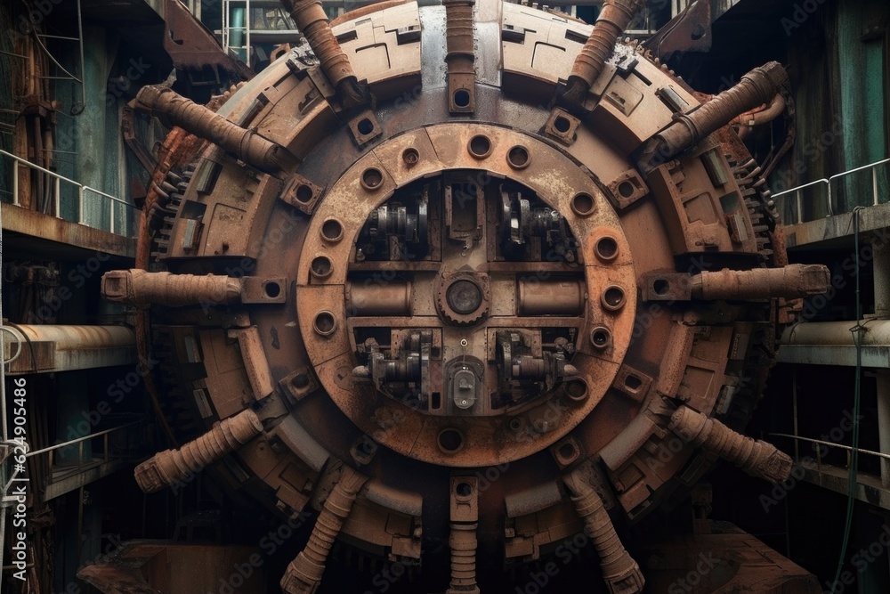 close-up of tunnel boring machine head, created with generative ai