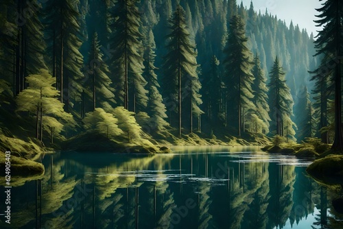 lake in the woods generated Ai Technology