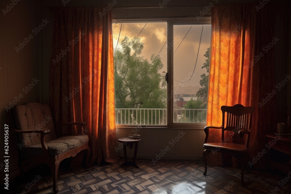 Fototapeta premium thunderstorm lightning casting dramatic shadows on curtain, created with generative ai