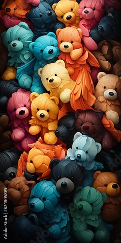 Colorful Soft Toys of Bears Pattern Background. Generative ai