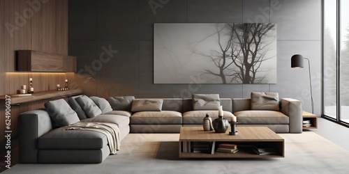 Modern Gray Living Room Interior with Sofa. Generative ai