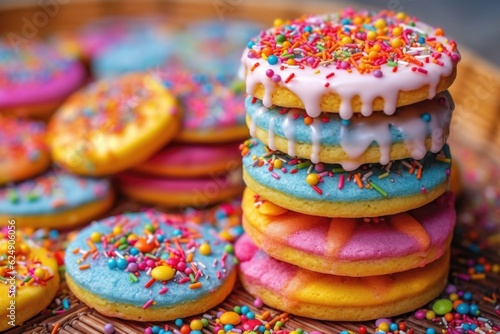 biscuits with icing and colorful sprinkles, created with generative ai