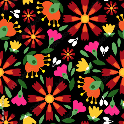 Bright seamless pattern of Mexican embroidery