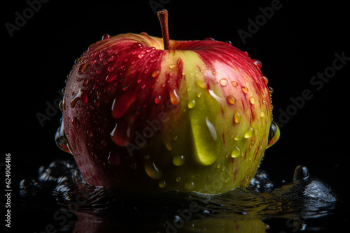 Fresh red apple with water splash. Generative AI