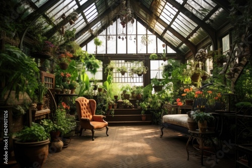 wide-angle shot of a beautifully restored victorian greenhouse, created with generative ai © Alfazet Chronicles
