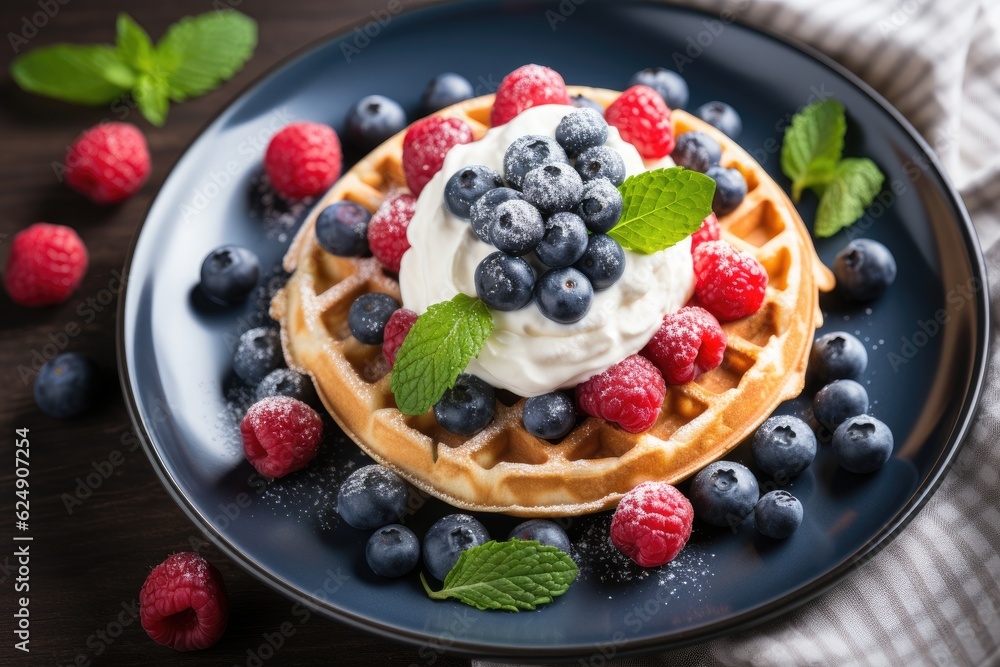 waffle with ice cream and fresh berries waffle with ice cream and fresh berries