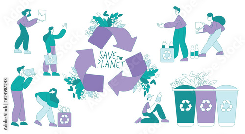 Eco-friendly Life with Man and Woman Save Planet Vector Set