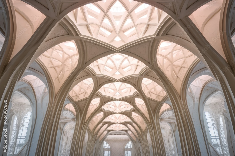 abstract view of symmetrical ceiling arches, created with generative ai