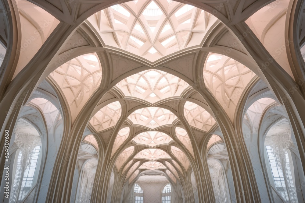 abstract view of symmetrical ceiling arches, created with generative ai abstract view of symmetrical ceiling arches, created with generative ai