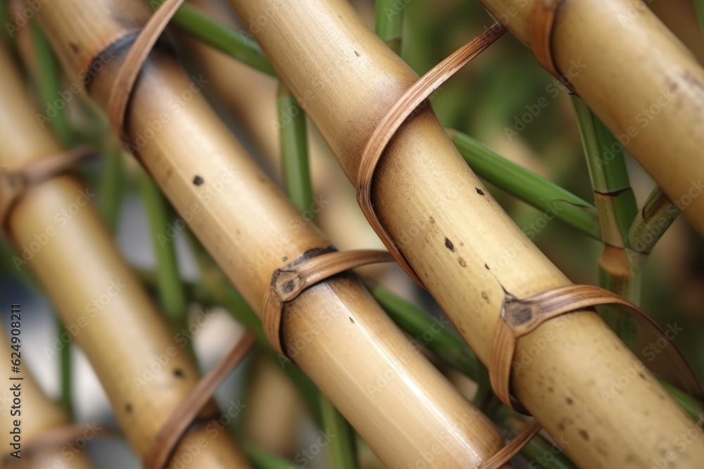 Fototapeta premium close-up of interwoven bamboo connections, created with generative ai