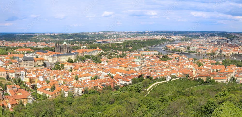 Panorama bird-eye view of the Prague Castle and the Prague old town and the new town, Czech Republic