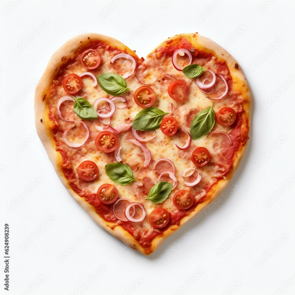 Heart Shaped Pizza Isolated on White Background. Generative ai Heart Shaped Pizza Isolated on White Background. Generative ai
