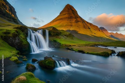 waterfall in the mountains generated Ai. © Abdul
