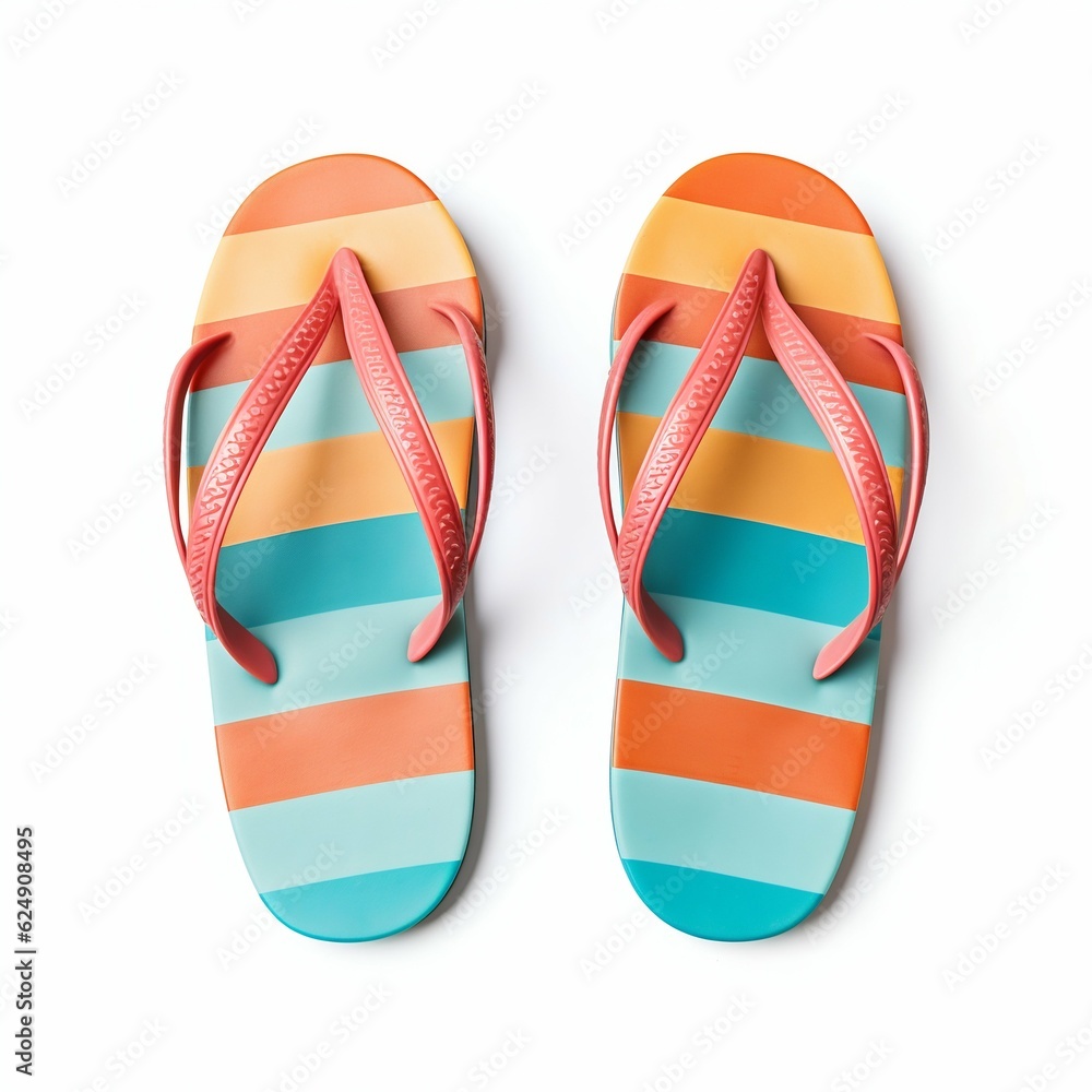 Vacation and Summer Flip-flops Isolated on White Background. Generative ai Vacation and Summer Flip-flops Isolated on White Background. Generative ai