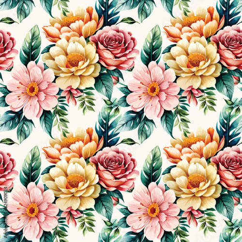 Floral shape watercolor seamless pattern. Vector illustration.