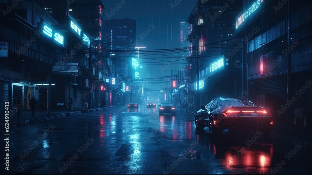 Fototapeta premium Bright neon night in a cyberpunk style city created with Generative AI technology.
