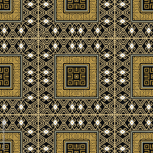 Celtic mexican greek tribal ethnic style square frames borders seamless pattern. Ornamental vector background. Repeat backdrop. Beautiful abstract geometric ornaments. Greek key, meanders