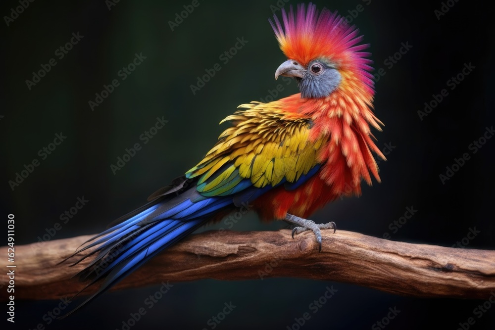 Obraz premium colorful plumage of a rare bird perched on a branch, created with generative ai