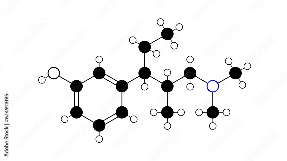 tapentadol molecule, structural chemical formula, ballandstick model