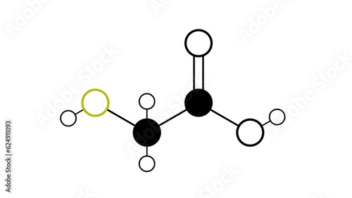 thioglycolic acid molecule, structural chemical formula, ball-and-stick model, isolated image mercaptoacetic acid photo