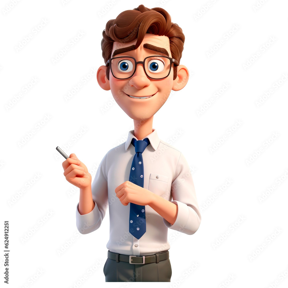 Cute teacher teaching isolated on white background. 3D AI generated illustration Cute teacher teaching isolated on white background. 3D AI generated illustration
