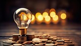 Illuminating Wealth: Light Bulb and Stack of Coins. Generative Ai