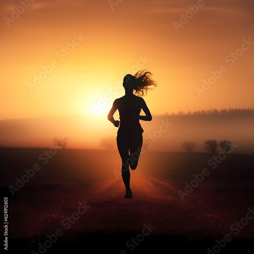Sunset Runner  Woman Embracing Exercise during Sunse