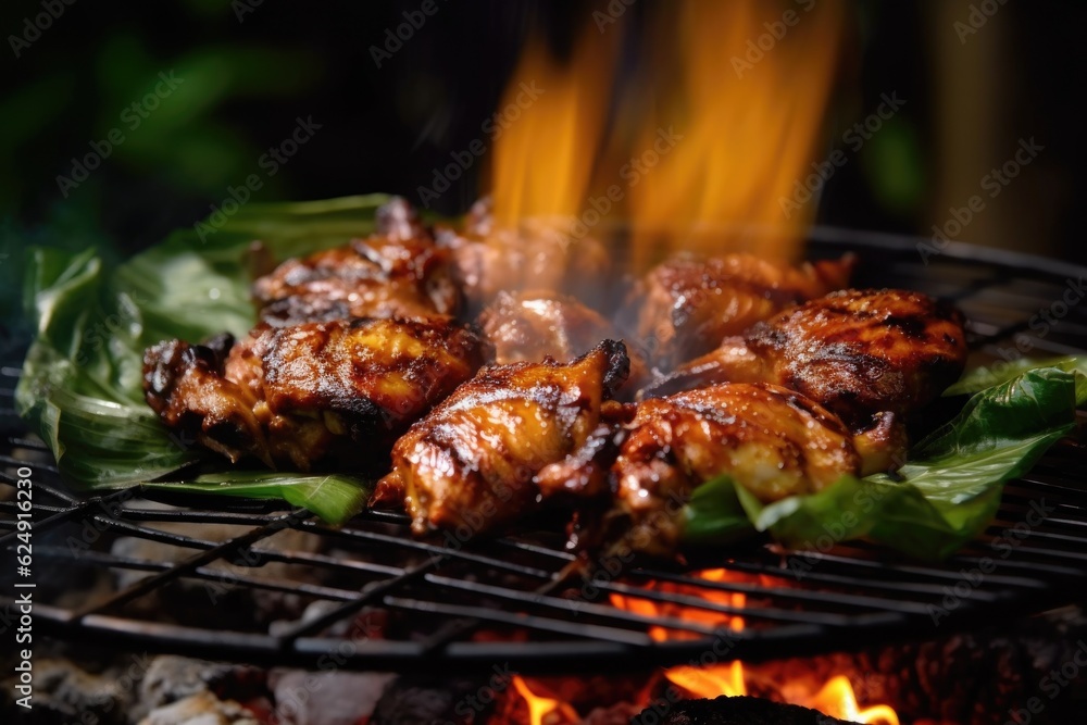 close-up of chicken sizzling on grill, created with generative ai close-up of chicken sizzling on grill, created with generative ai