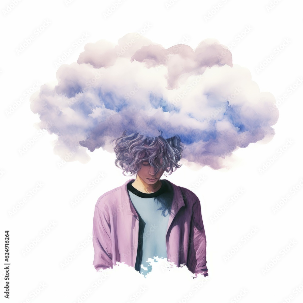 Young Person Looking Down with Moody Cloud Over Head