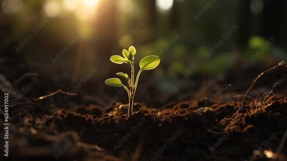 Close up young plant in sunlight in morning Close up young plant in sunlight in morning
