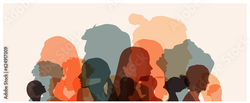 Group side silhouette men and women of different culture	 photo