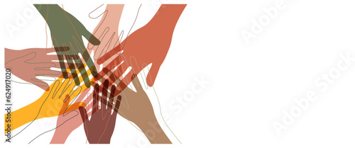 Human hands. Diverse group of people. People equity help.