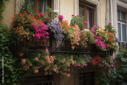 window garden overflowing with colorful and fragrant blooms, bringing a pop of color to the balcony, created with generative ai © Alfazet Chronicles