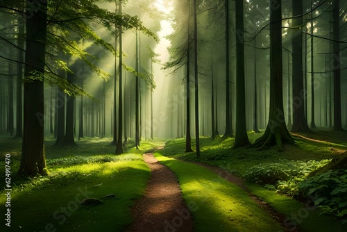 footpath in the forest in dawn