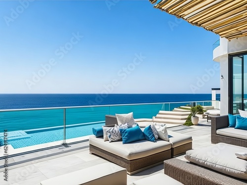 Beach luxury living on Sea view. Generative AI 