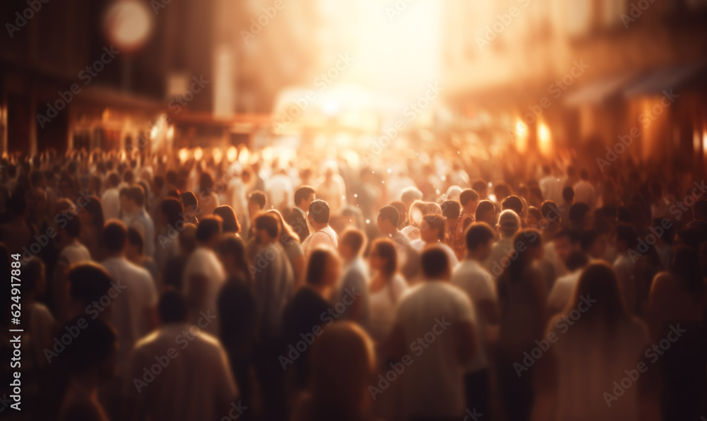 Obraz premium Crowd of people on street. Mass group of pedestrians with blur effect