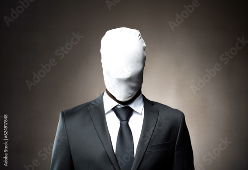 Anonymous man in mask. Incognito person. Male silhouette in suit