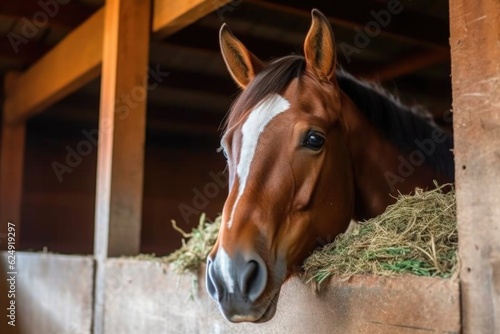 close-up of horse munching hay in stable, created with generative ai © Alfazet Chronicles