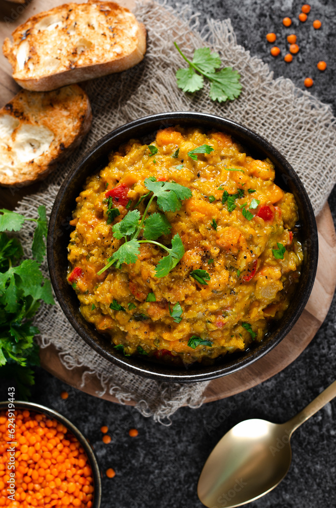 Red Lentils Indian Curry Dal, Lentil Dhal, Tasty Meal Red Lentils Indian Curry Dal, Lentil Dhal, Tasty Meal
