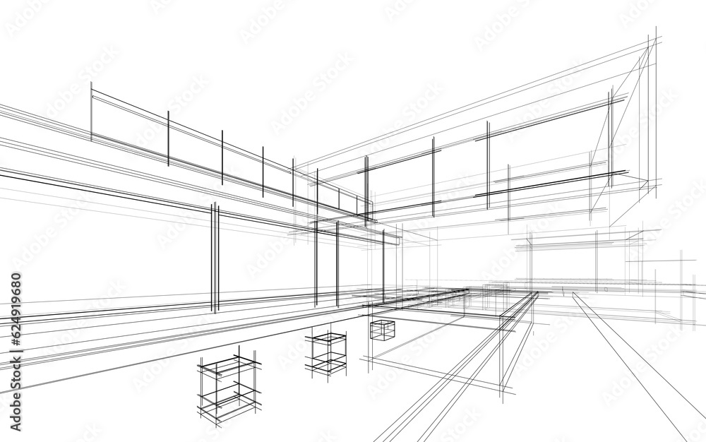 house building sketch architectural 3d illustration house building sketch architectural 3d illustration