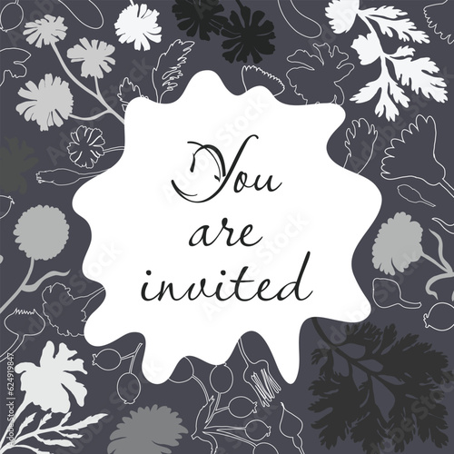 Hand drawn invitation card with plant parts
