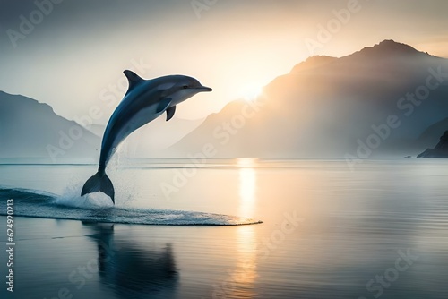 dolphin jumping out of the water generated with AI technology