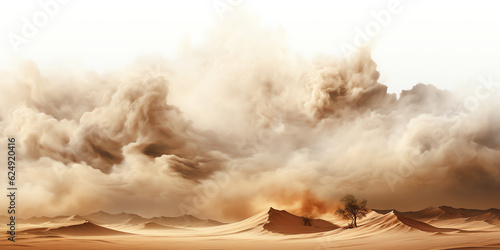 Sandstorm dust clouds over desert isolated transparent - Generative AI photo