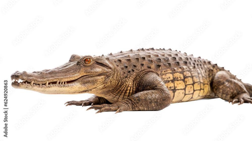 Obraz premium an American alligator (Alligator mississippiensis) full body 3/4 view in a Wildlife-themed, photorealistic illustration in a PNG format, cutout, and isolated. Generative AI