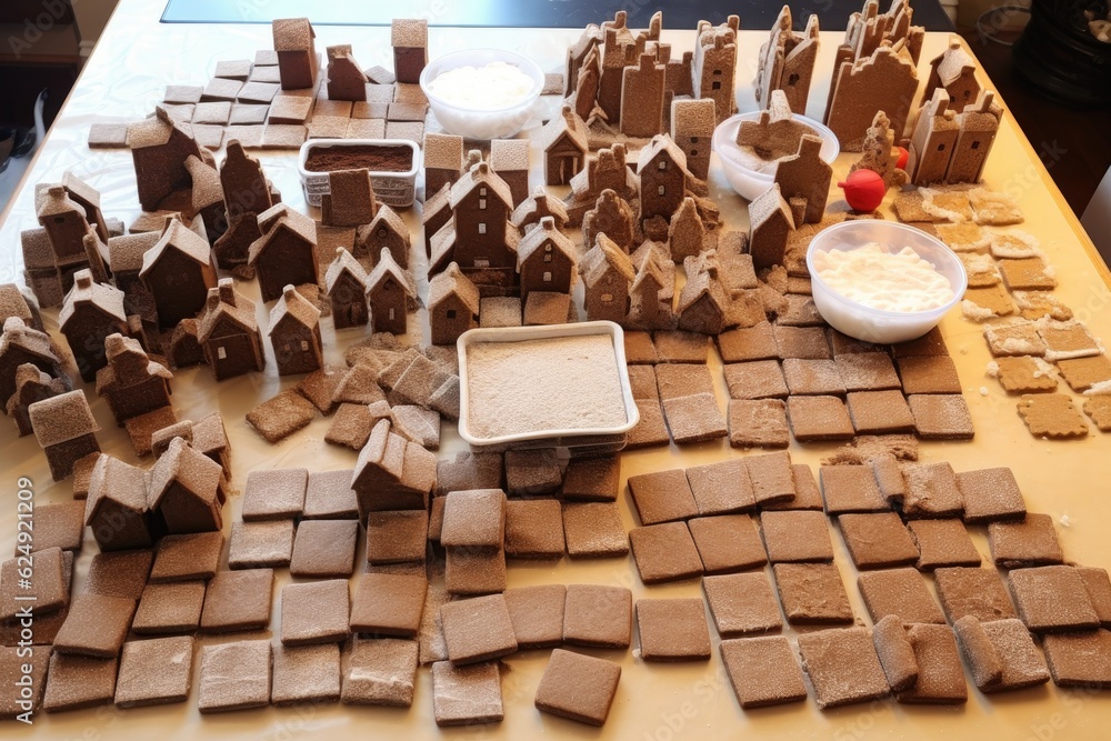 gingerbread house pieces laid out before assembly, created with generative ai